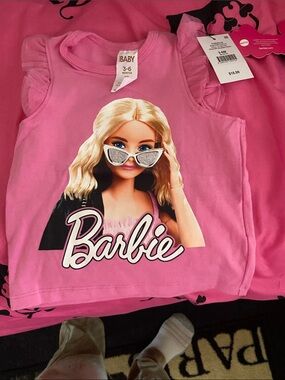 Barbie Pink Graphic Ruffle Sleeve Baby Tank Top